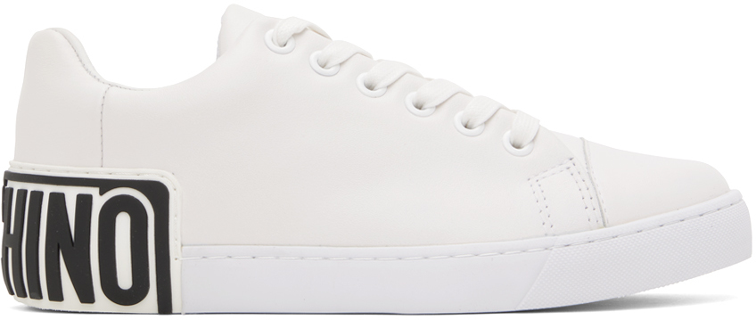 Shop Moschino White Maxi Logo Sneakers In 100 * Bianco