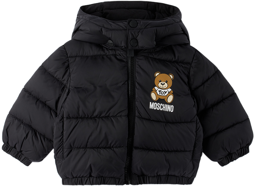 Moschino Babies' Black Teddy Bear Puffer Jacket In 60100 Black