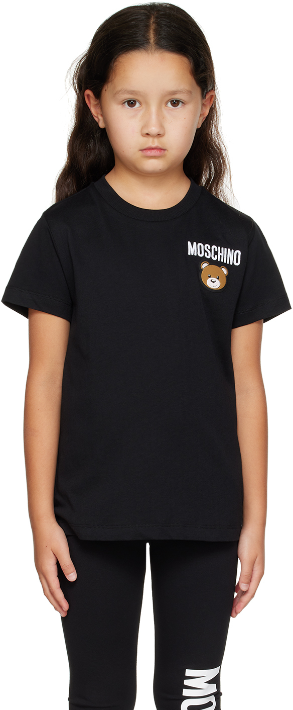 Embroidered Cotton Blend Jersey T Shirt in Grey - Moschino Kids