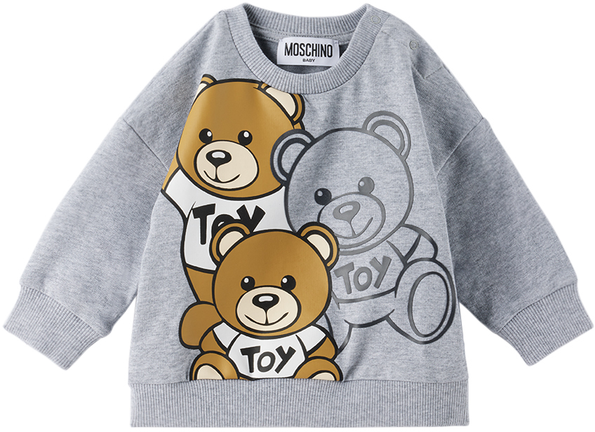Moschino Baby Gray Teddy Friends Sweatshirt In Grey