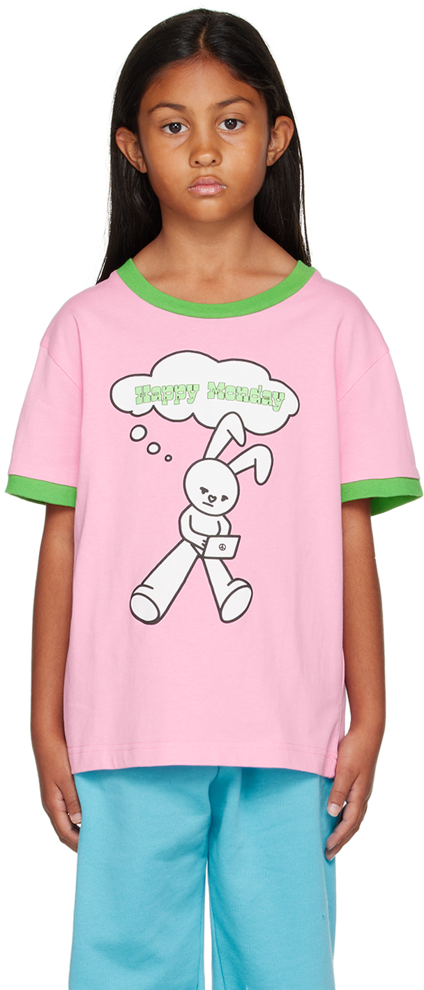 Nzkidzzz Kids Pink 'happy Monday' T-shirt In Pink/green