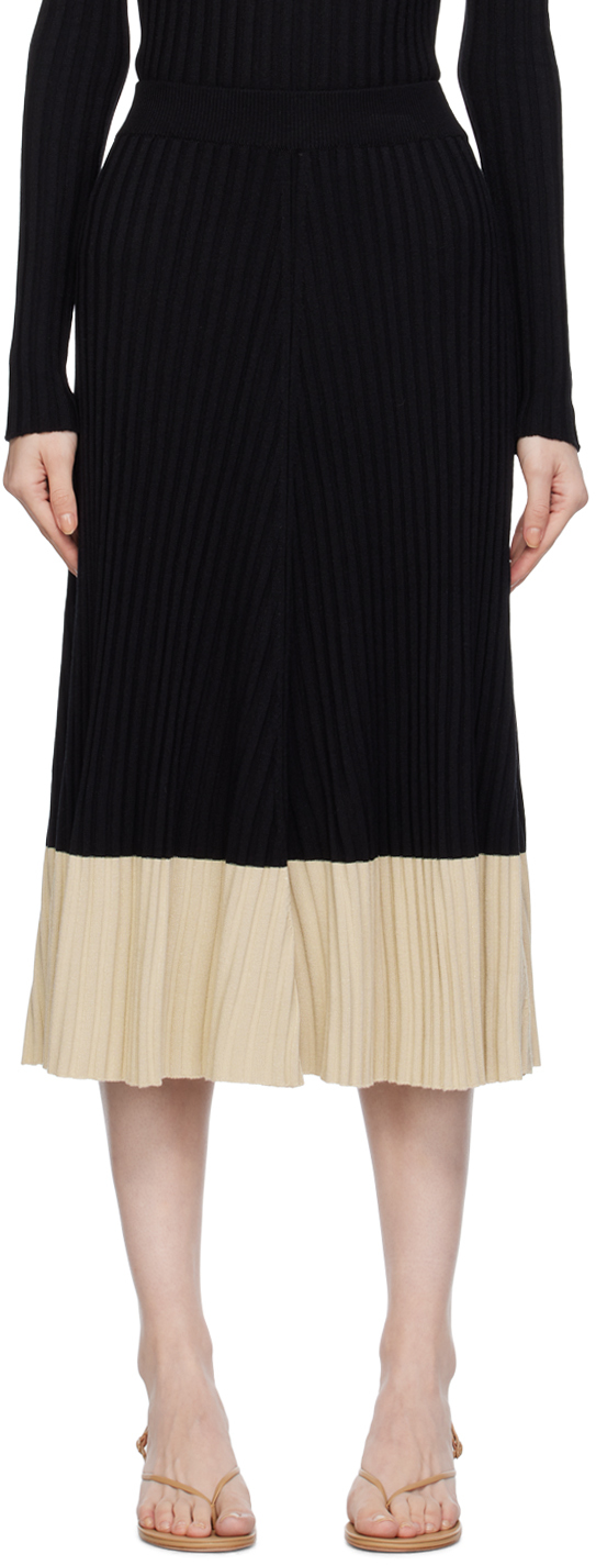 Black Colorblocked Midi Skirt
