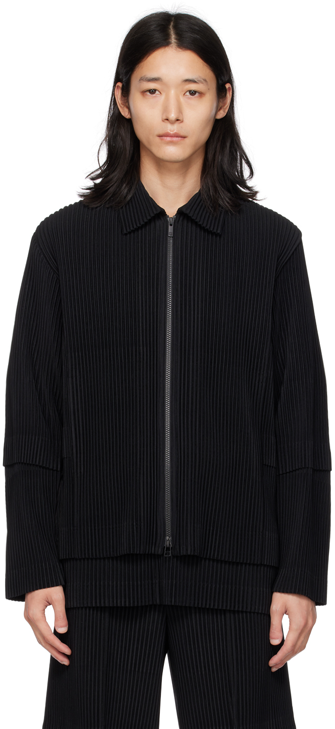 Homme Plissé Issey Miyake: Black Paneled Cargo Jacket | SSENSE