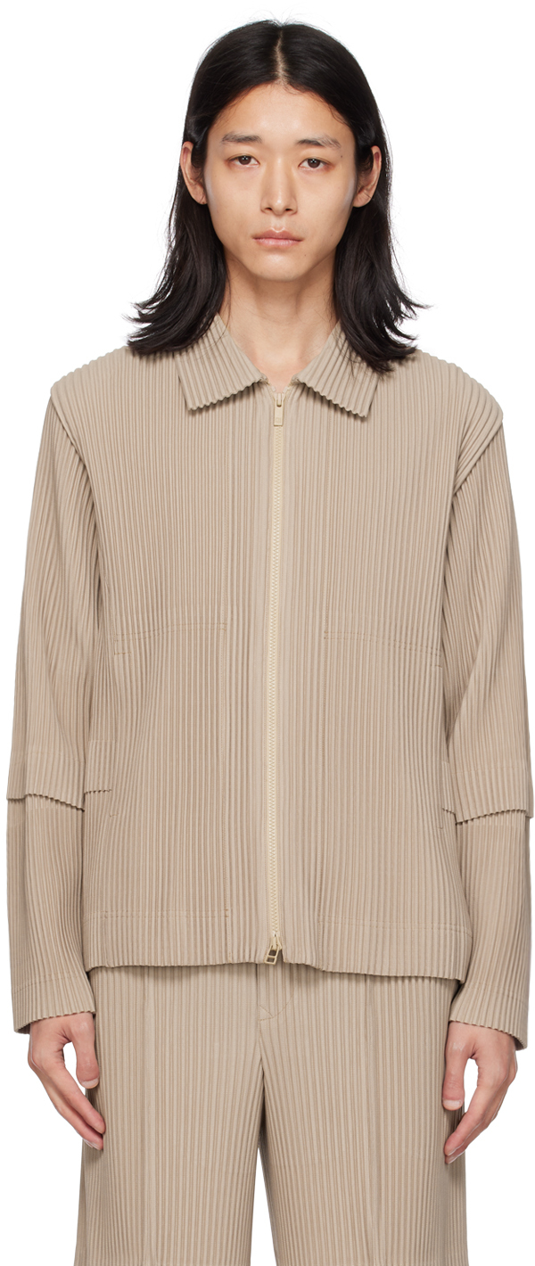 Homme Plissé Issey Miyake: Beige Paneled Cargo Jacket | SSENSE