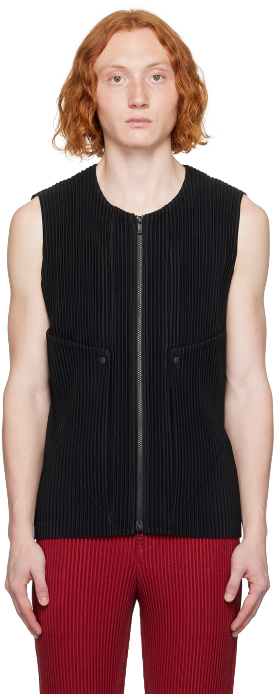 Issey Miyake Homme Plisse  Mens Black Unfold Pleated Knitted Vest