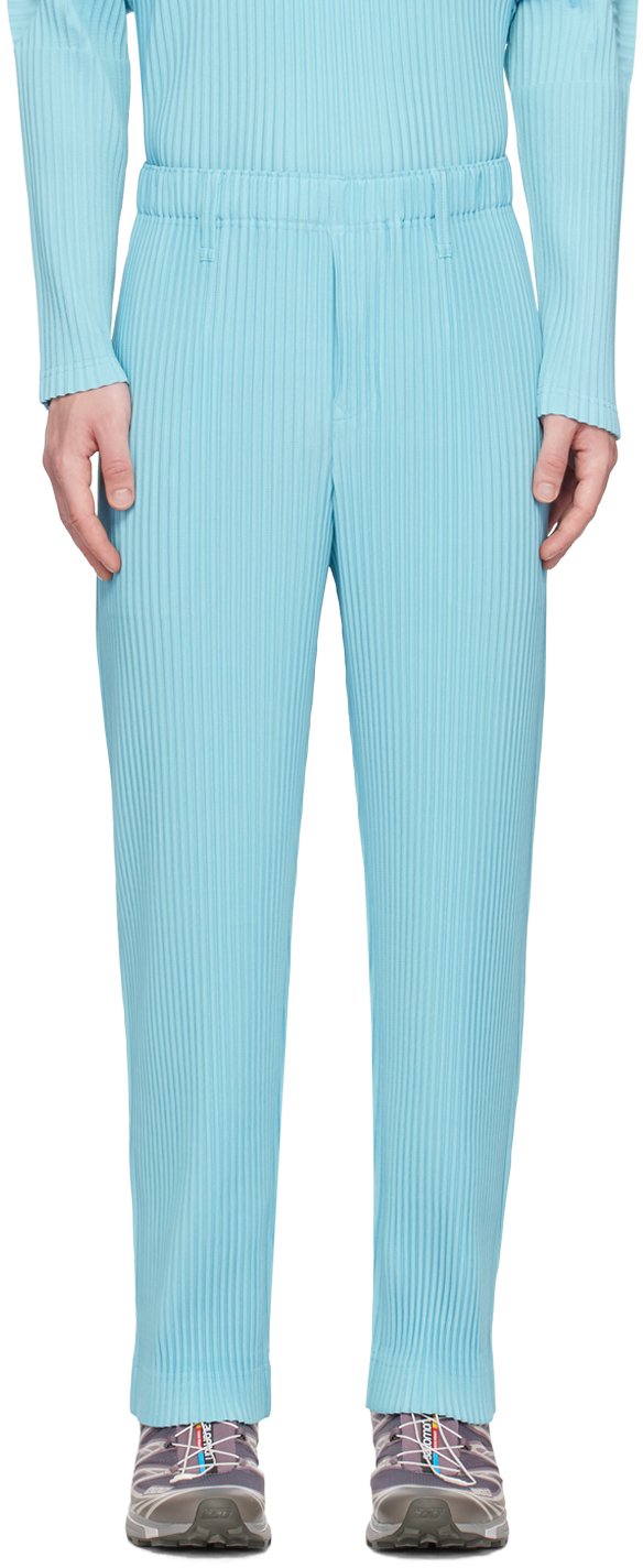 Issey Miyake Blue Color Pleats Trousers In 71-aqua Blue