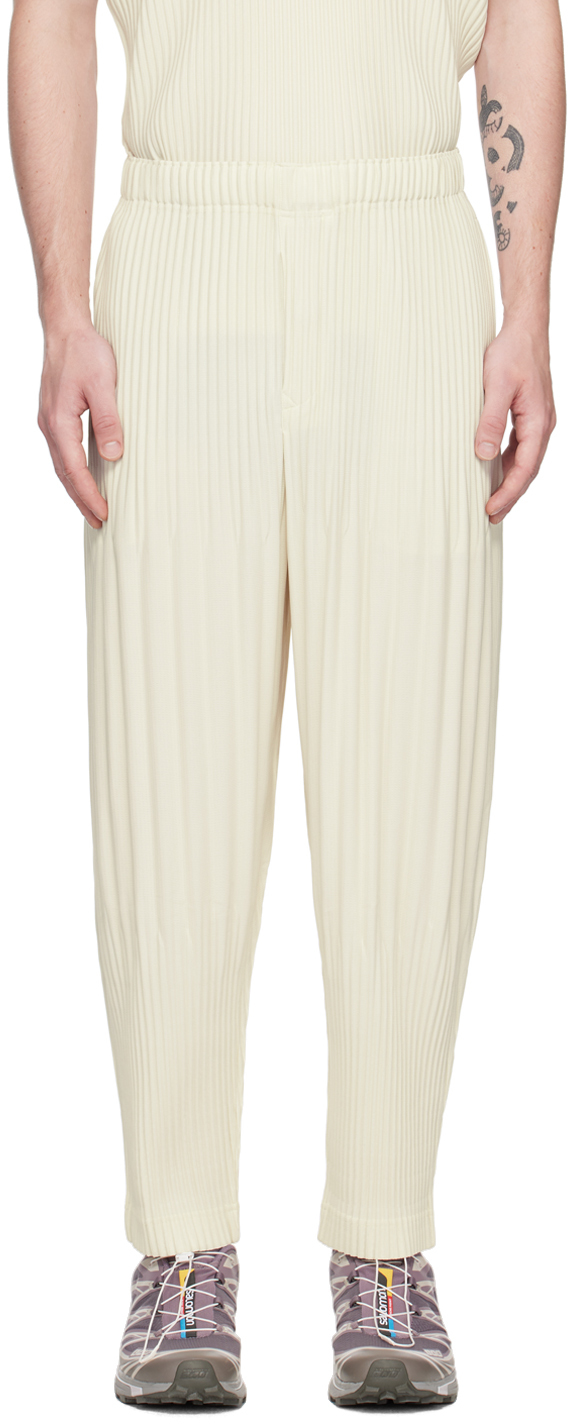 HOMME PLISSÉ ISSEY MIYAKE: White Color Pleats Trousers | SSENSE