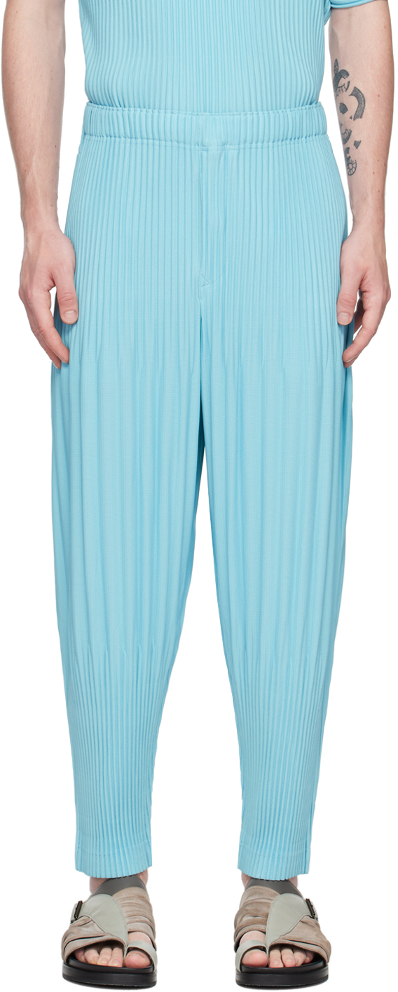 Issey Miyake Blue Color Pleats Trousers In 71-aqua Blue