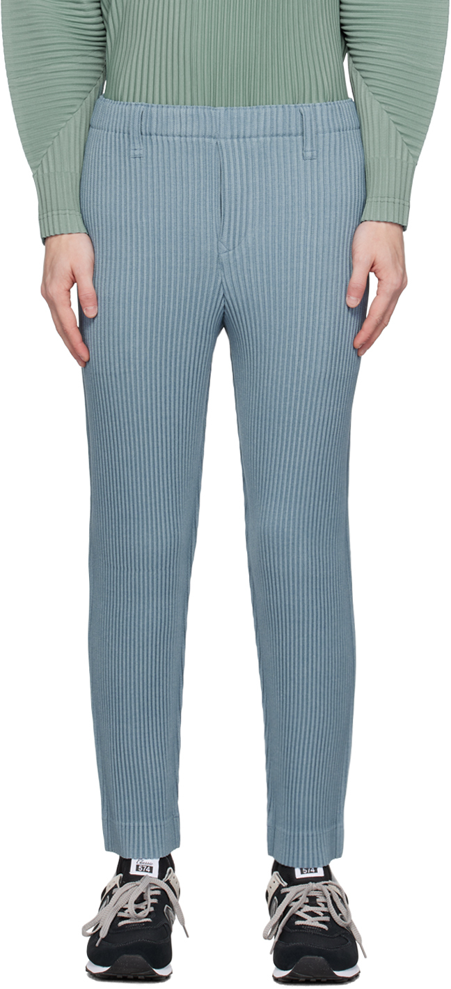 Shop Issey Miyake Blue Kersey Pleats Trousers In 72-blue