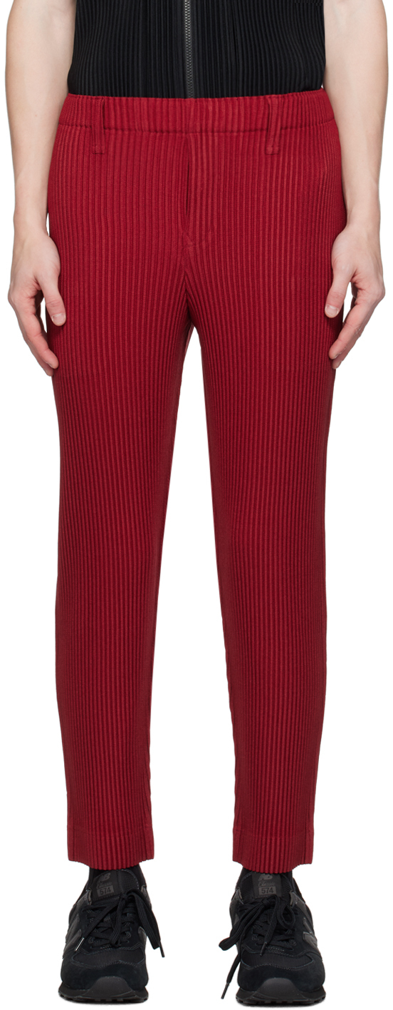 Issey Miyake Red Kersey Pleats Trousers