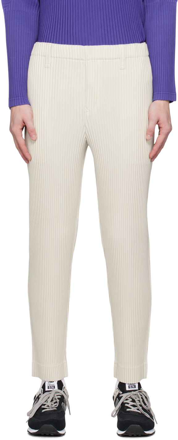 Issey Miyake White Kersey Pleats Trousers In 01-white