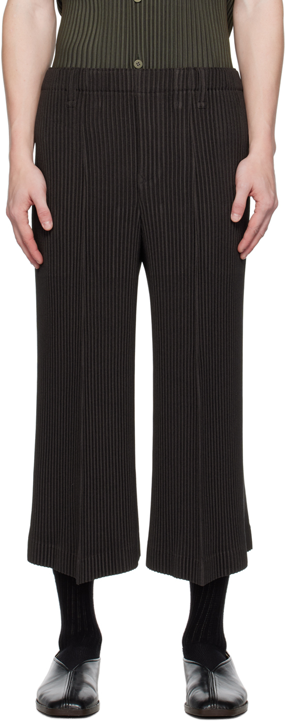 Issey Miyake Brown Kersey Pleats Trousers In 44-brown