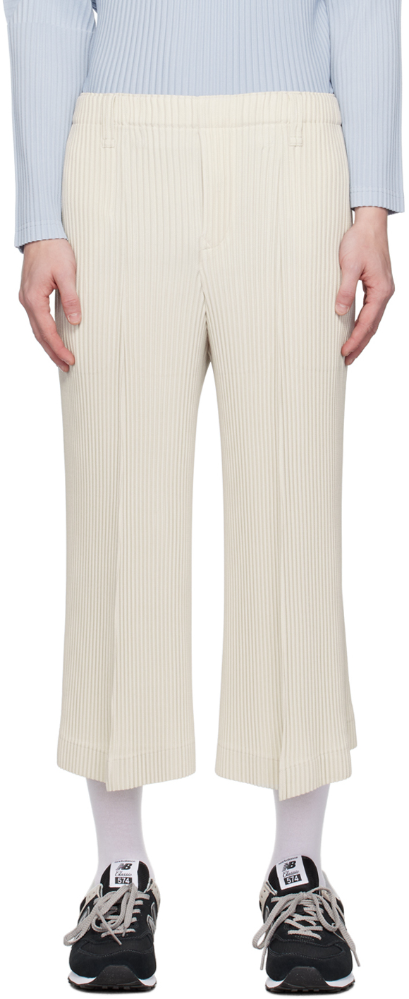 Issey Miyake White Kersey Pleats Trousers In 01-white