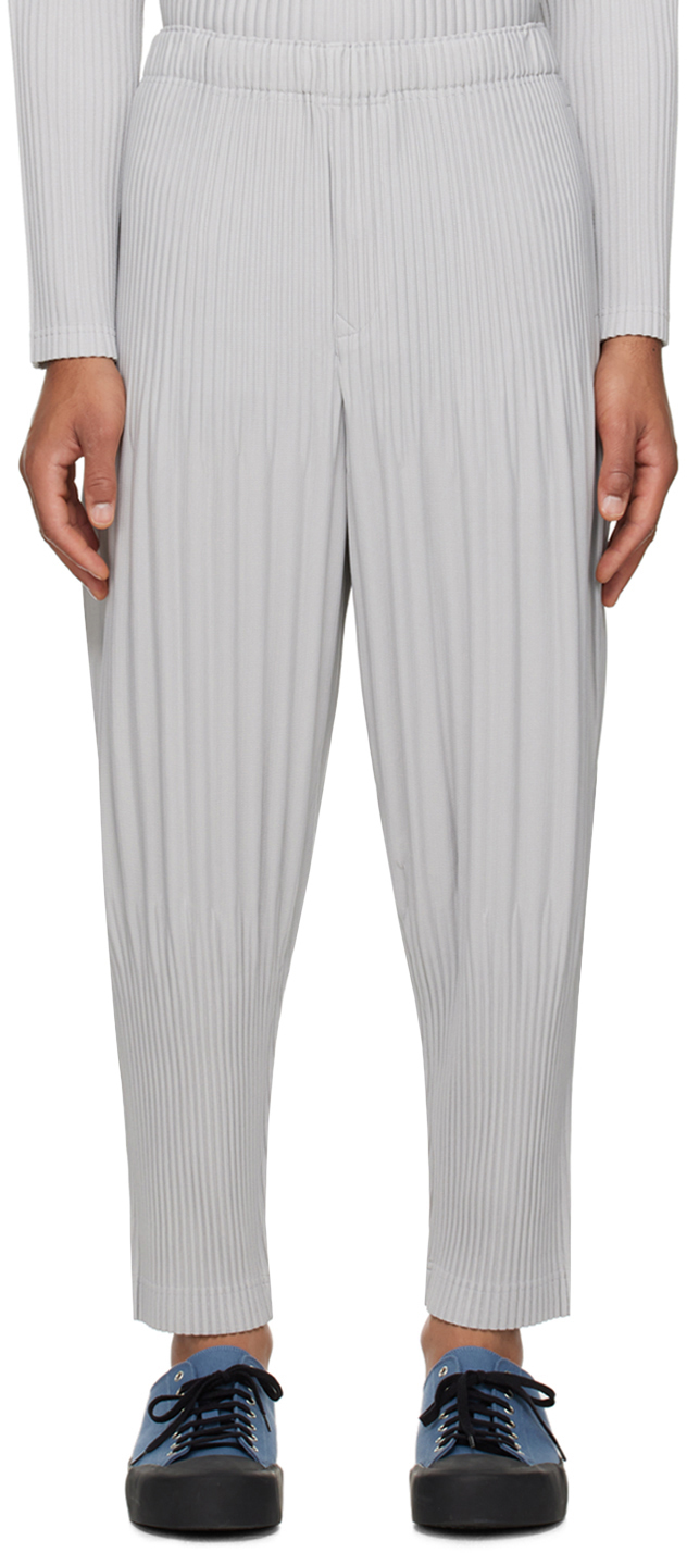 HOMME PLISSÉ ISSEY MIYAKE: Gray Basics Trousers | SSENSE