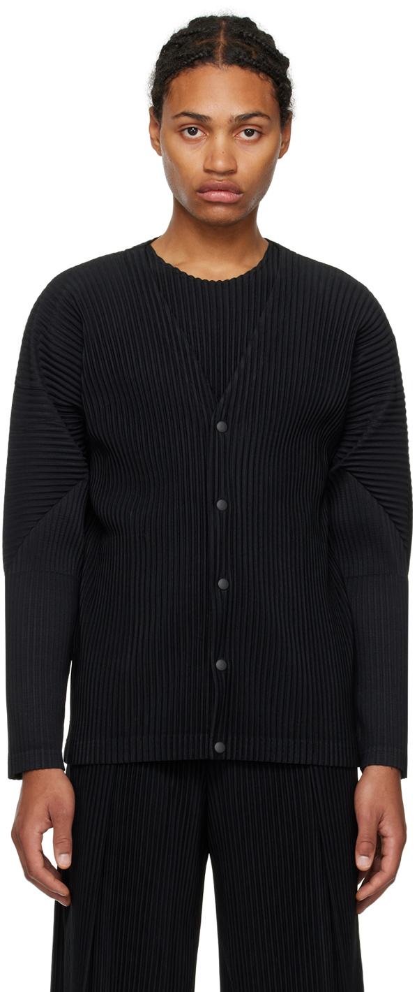 HOMME PLISSÉ ISSEY MIYAKE: Black Basics Cardigan | SSENSE