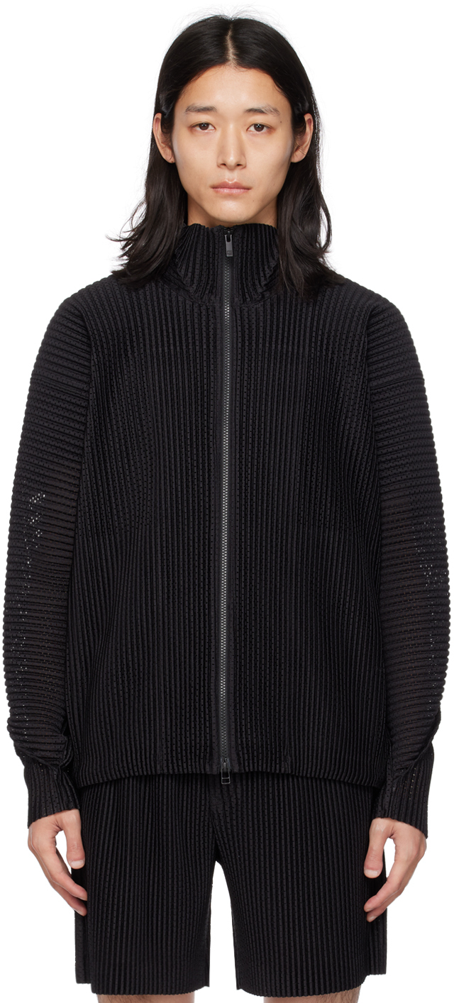 Issey Miyake Black Micro Pleated Zip-up Jacket
