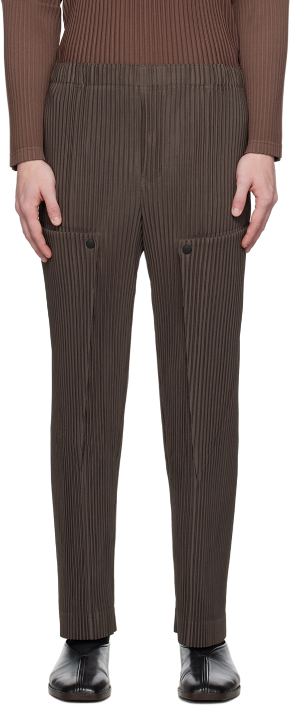 Shop Issey Miyake Brown Unfold Trousers In 45-soil Brown