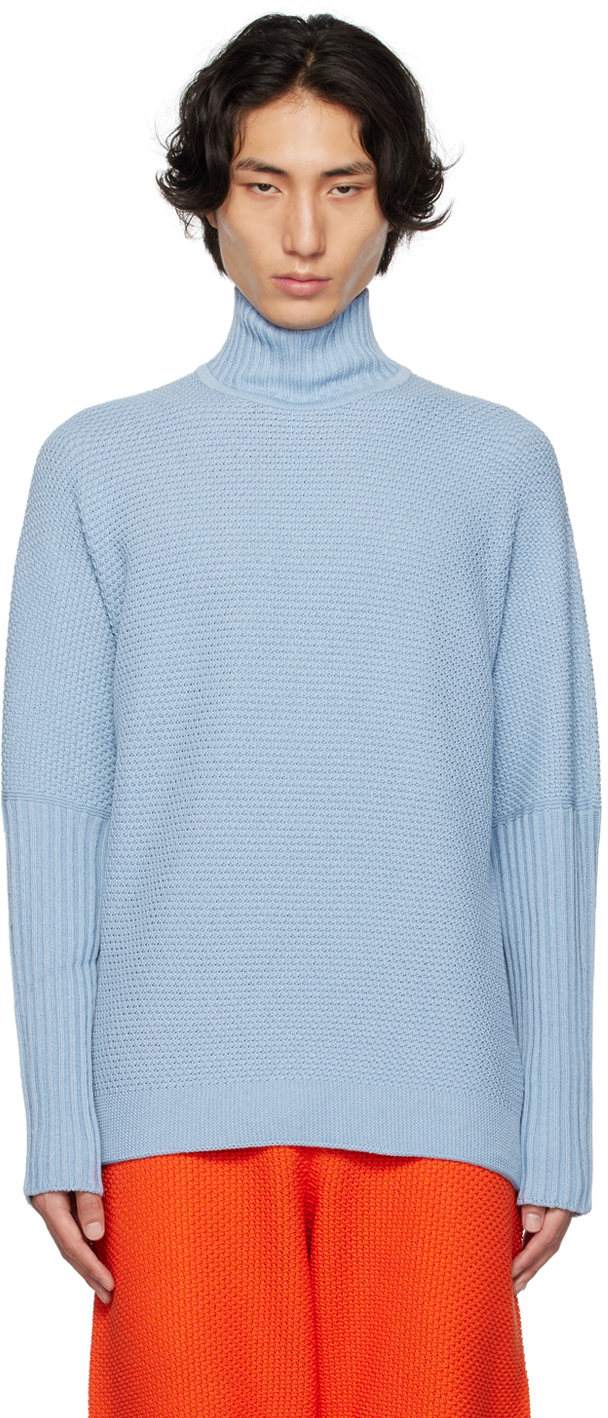 Blue Rustic Turtleneck by HOMME PLISSÉ ISSEY MIYAKE on Sale