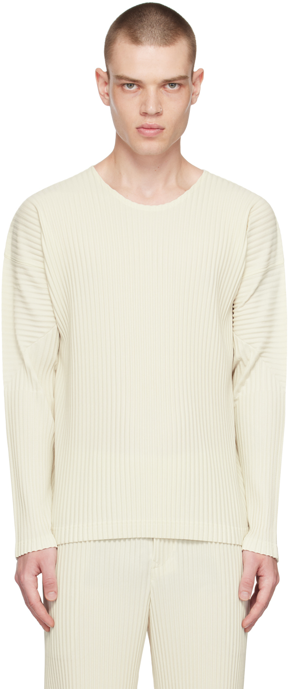 Issey Miyake White Color Pleats Long Sleeve T-shirt In 03-ivory