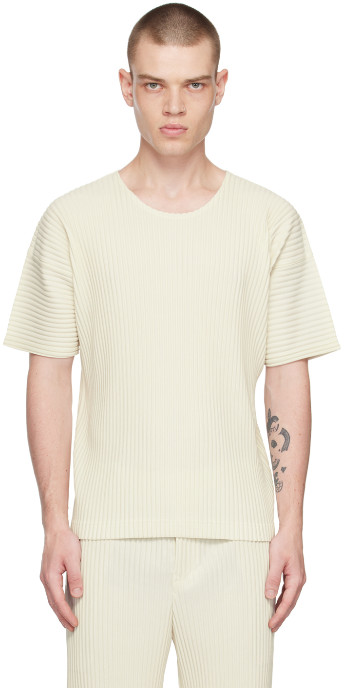 Issey Miyake White Color Pleats T-shirt In Ivory