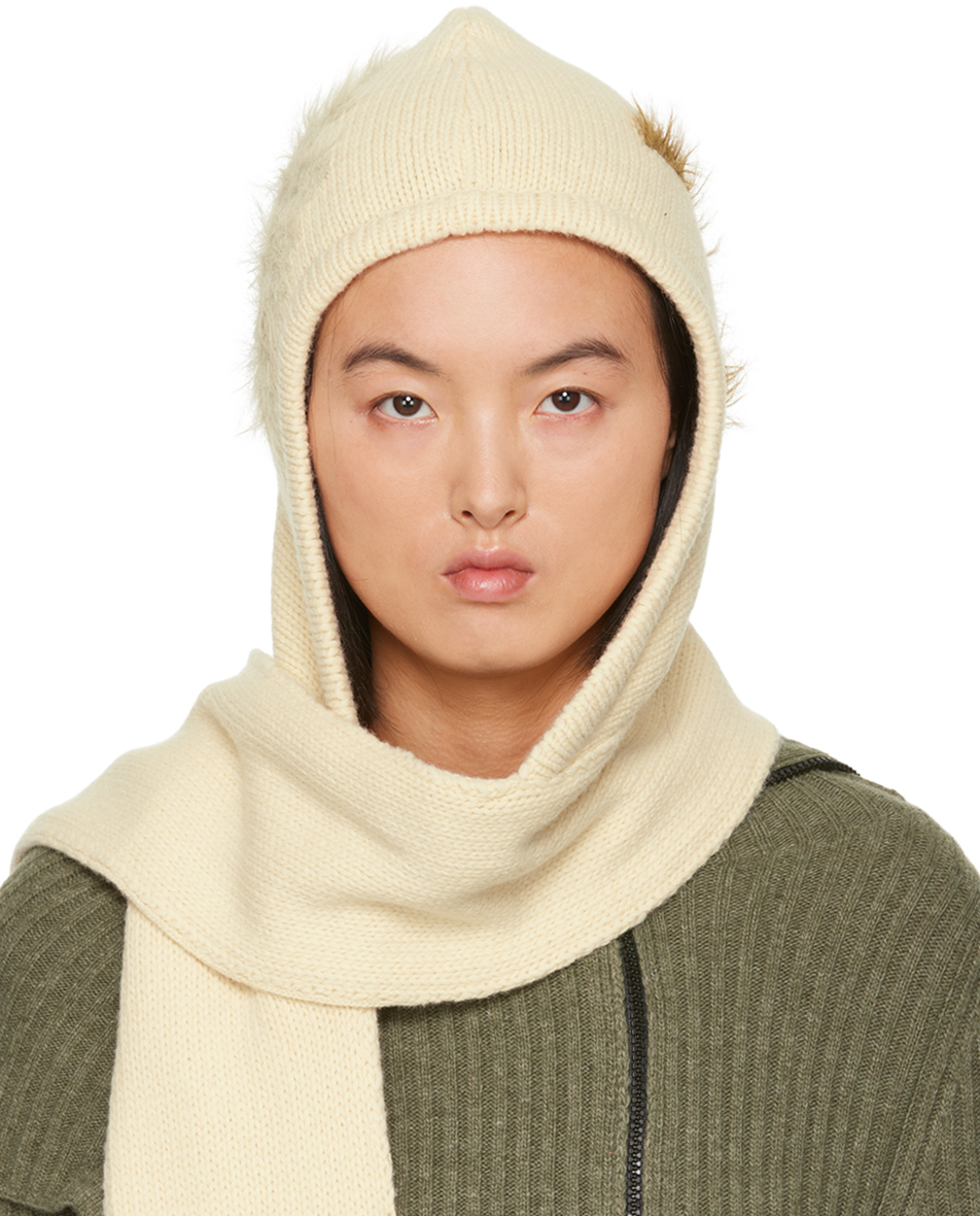 Open Yy Off-white Hooded Scarf In Cream