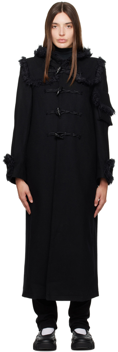 Black Long Coat by OPEN YY on Sale