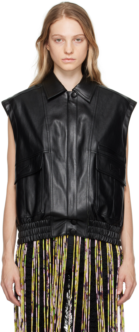 Black Zip Faux-Leather Vest