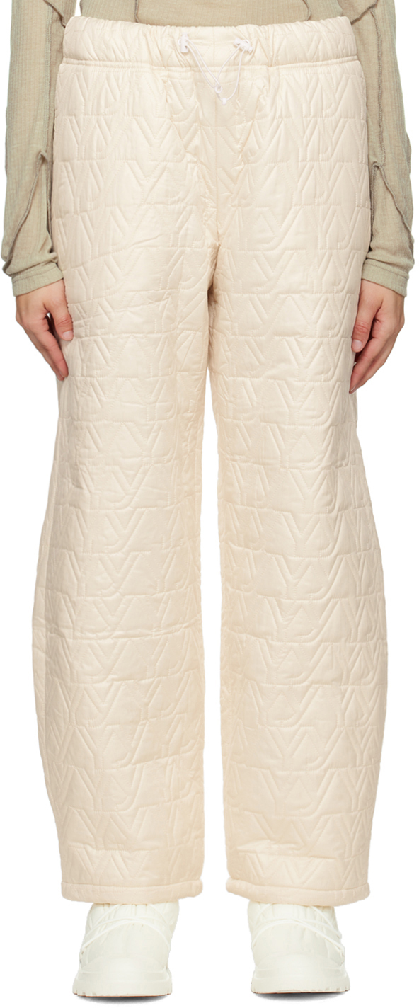 Open Yy Beige 'yy' Quilted Trousers In Ivory