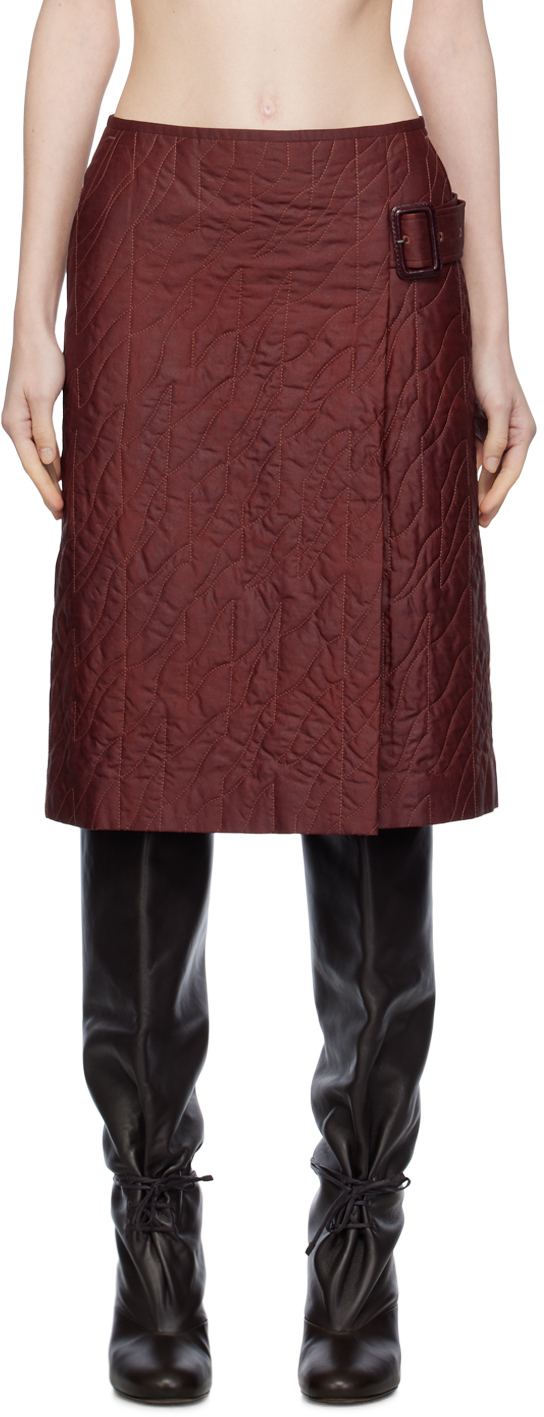 Brown Garment-Dyed Midi Skirt