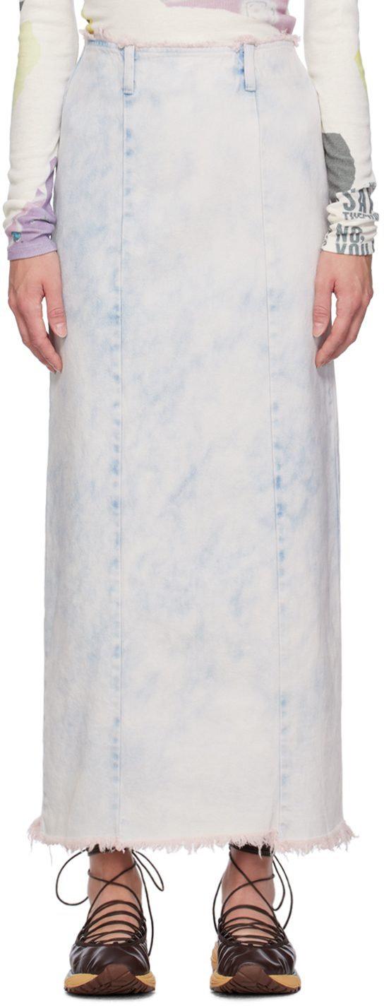 【OPEN YY】DYED DENIM MAXI SKIRT, BLUE Blue Dyed Denim Maxi Skirt by OPEN YY on Sale