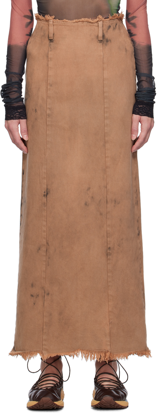 Open Yy Brown Dyed Denim Maxi Skirt