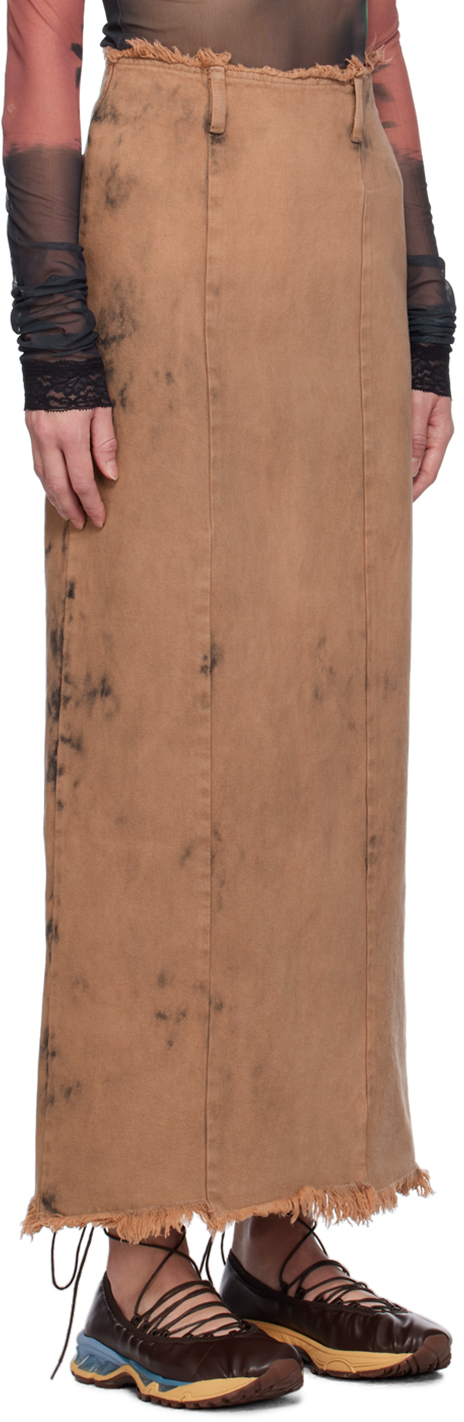 OPEN YY BROWN DYED DENIM MAXI SKIRT 