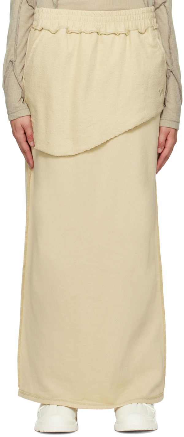 Beige Layered Maxi Skirt by OPEN YY on Sale