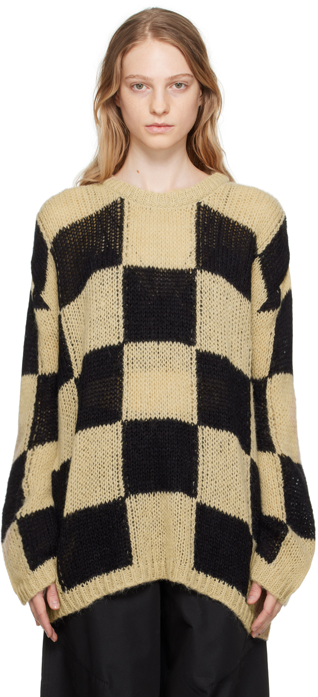 Beige & Black Checker Board Sweater