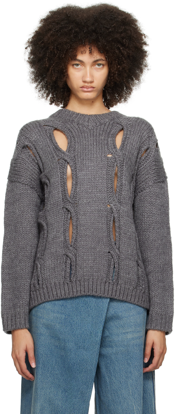 Open Yy Gray & Off-white Cutout Sweater
