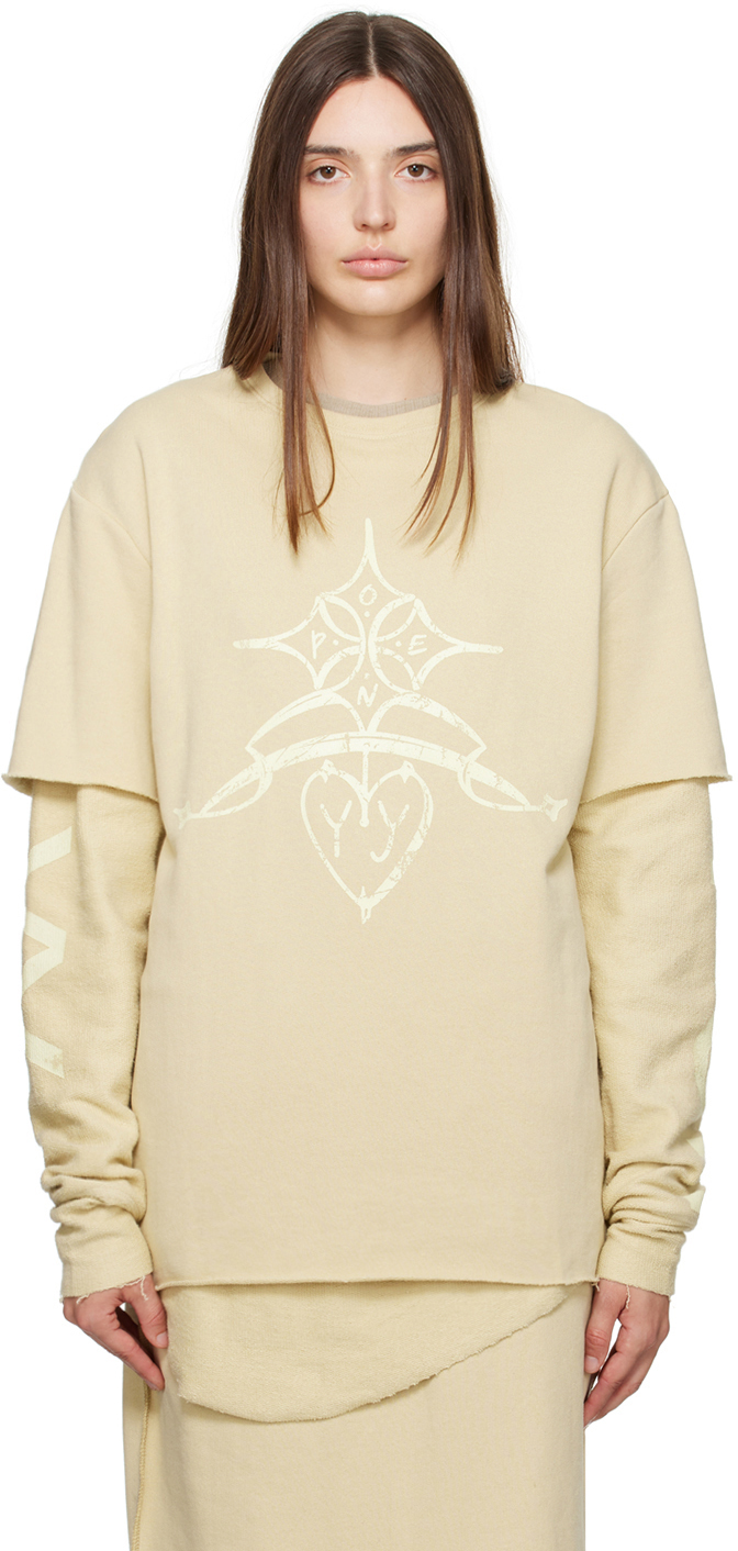 Open Yy Beige Layered Long Sleeve T-shirt In Yellow