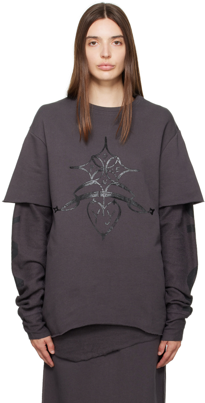 Open Yy Gray Layered Long Sleeve T-shirt In Charcoal
