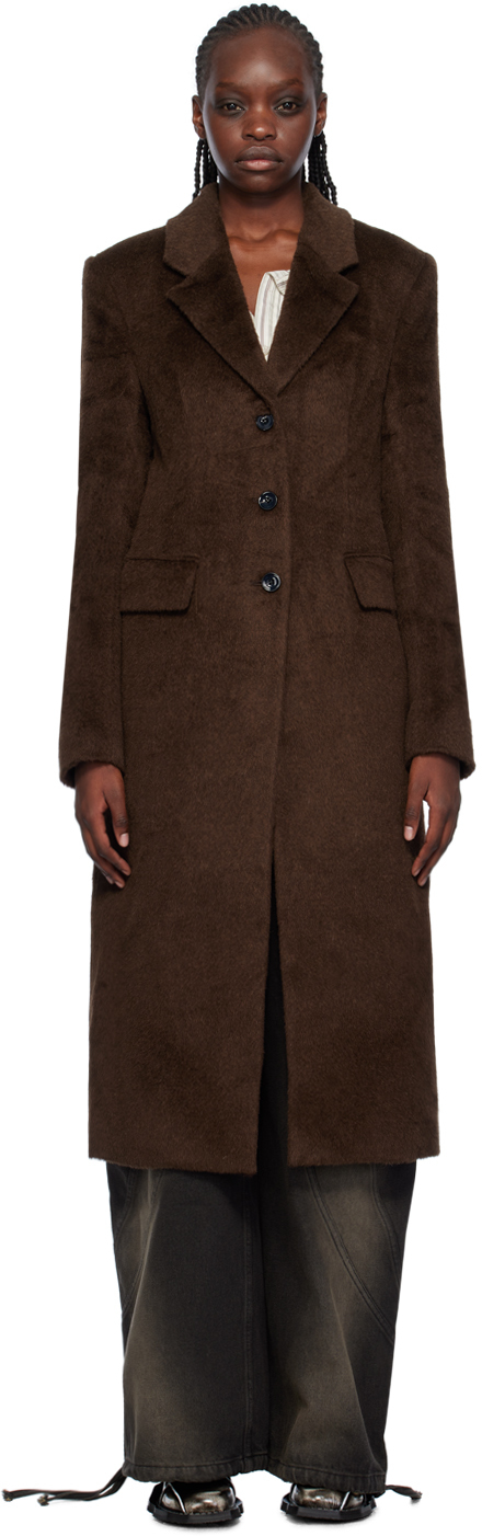 Oversized Single-Breasted Coat with Notched Lapel - Light Brown main image 0
