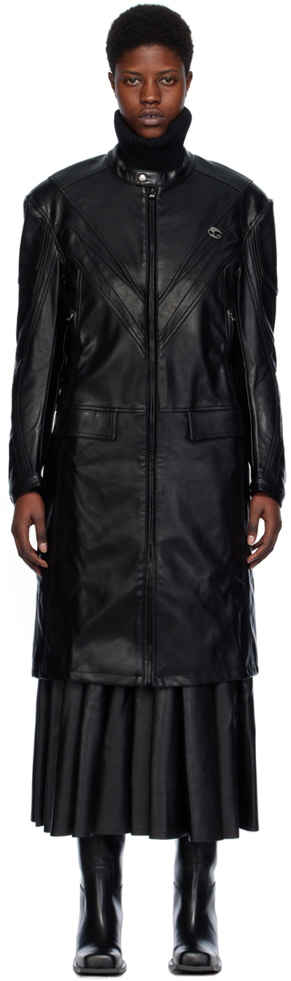 Black Motor Biker Faux-Leather Coat