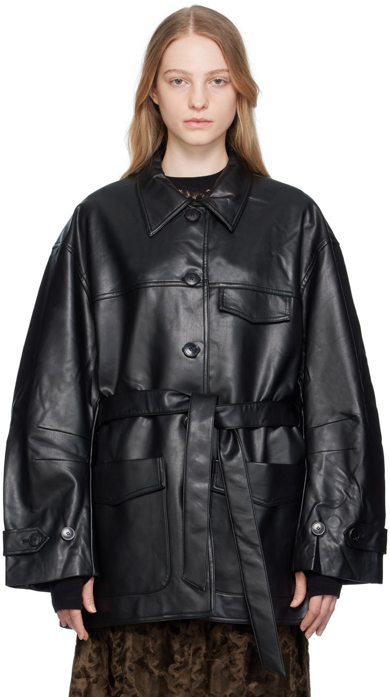Lesugiatelier Black Button Faux-leather Jacket