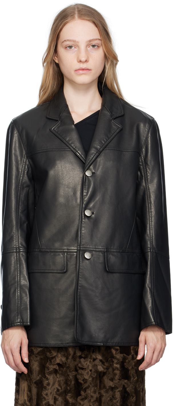 lesugiatelier Black Paneled Faux-Leather Jacket