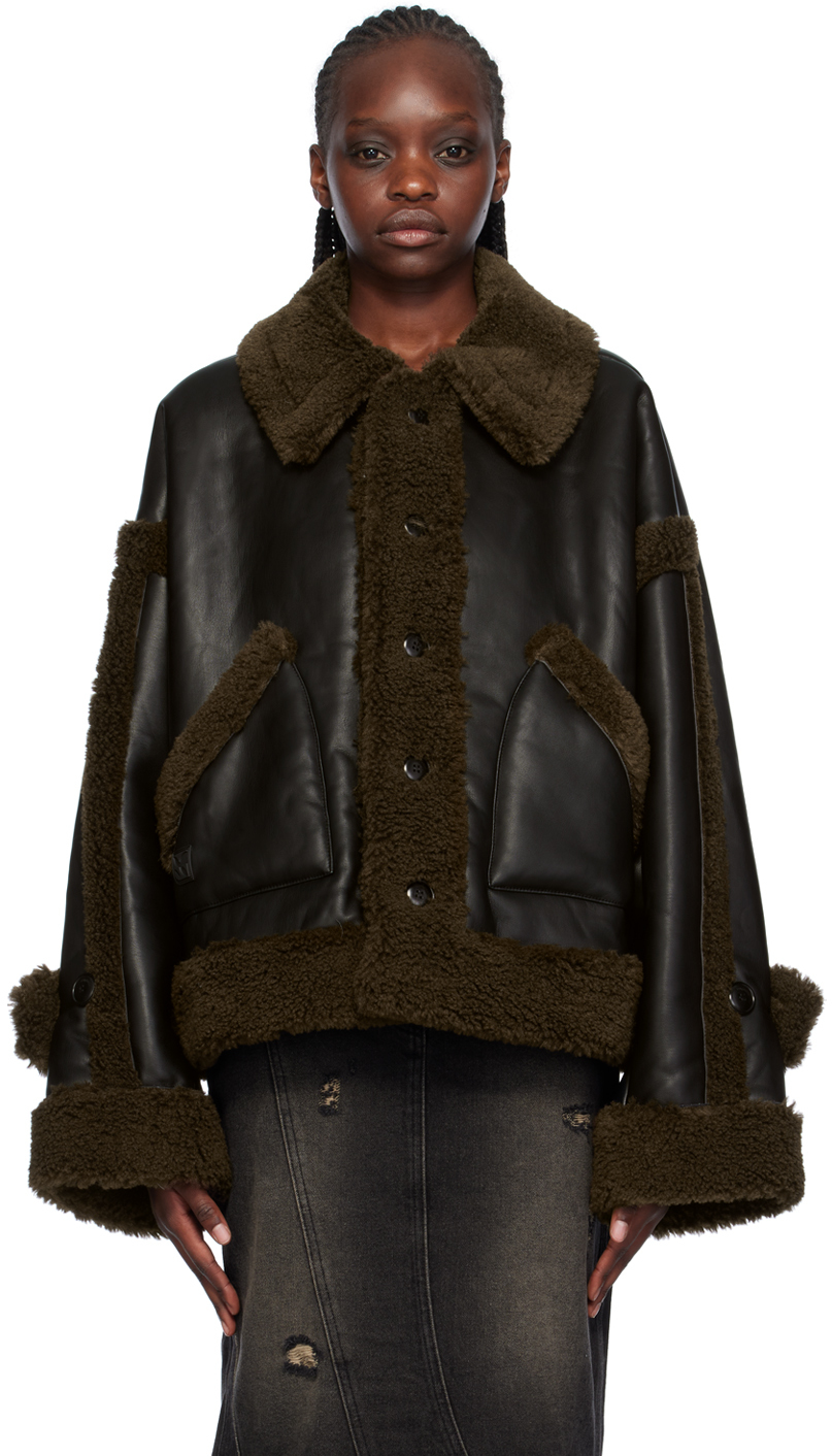 Lesugiatelier Black & Brown Paneled Faux-shearling Jacket