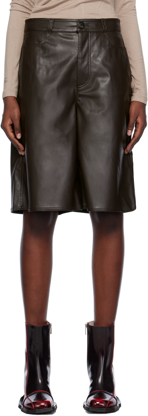 Lesugiatelier Brown Wide Faux-leather Shorts