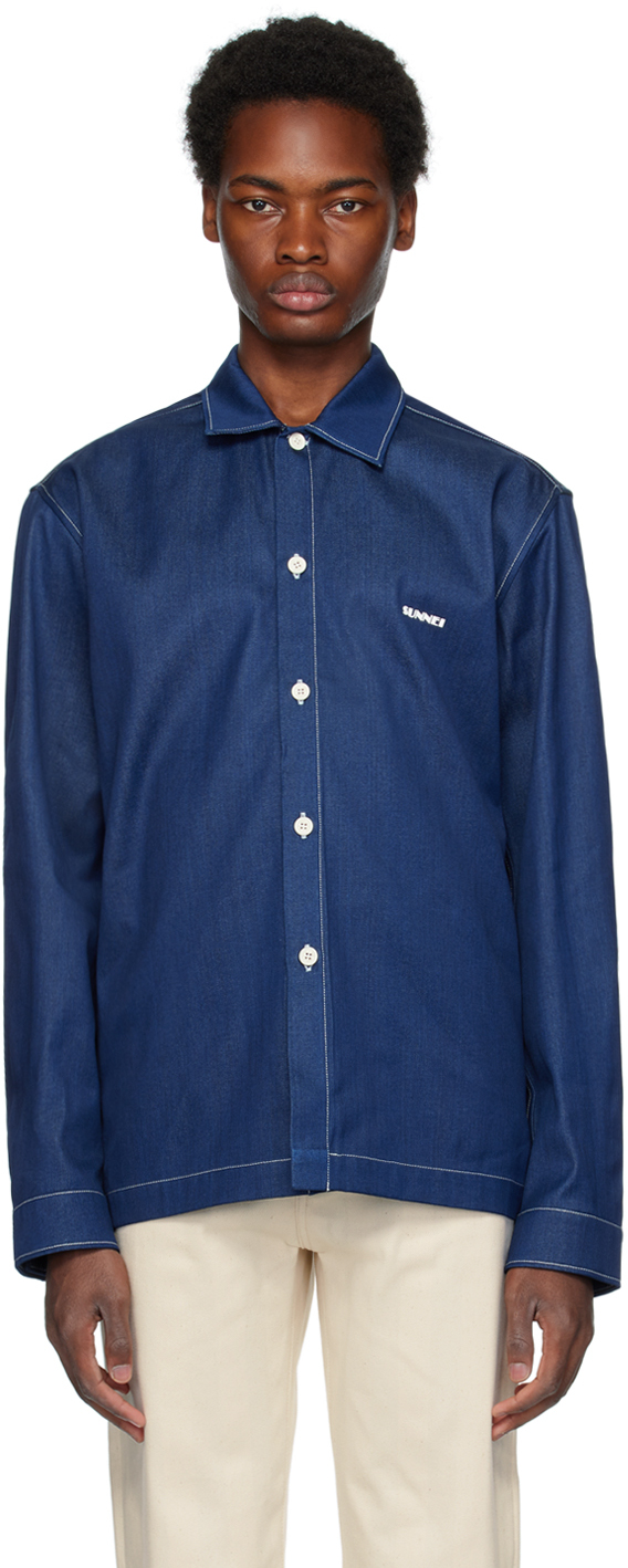 Sunnei Blue Bonded Denim Shirt In 0095 Blue