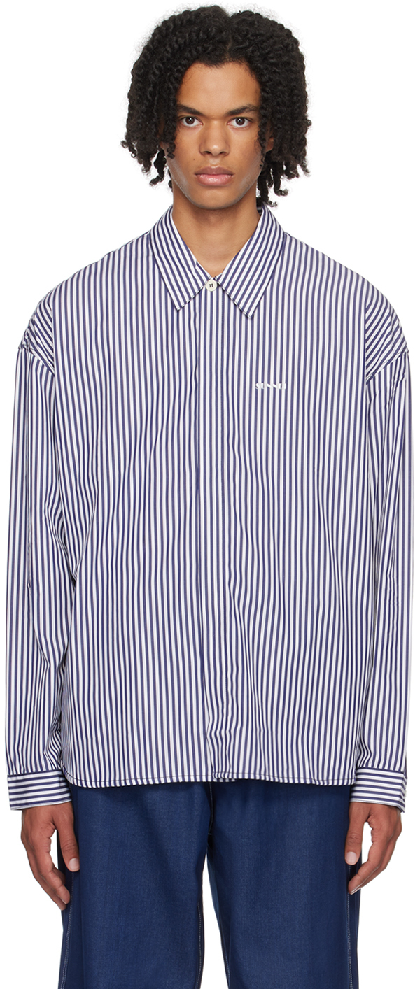 Sunnei Long Sleeved Striped Shirt In 117f Offwhite/navybl