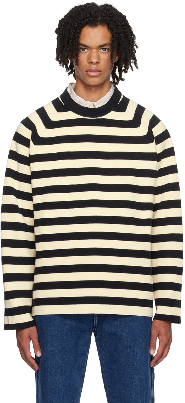 Sunnei Black & Off-white Striped Sweater In 7777 Blue Black