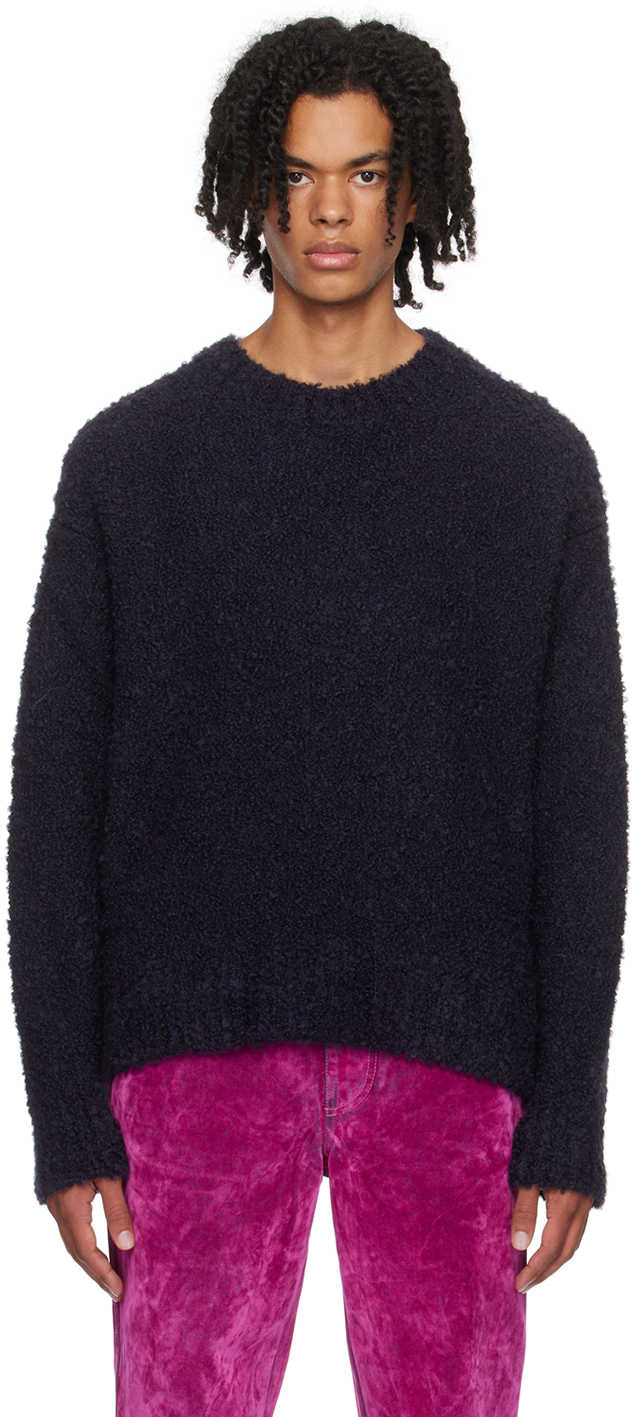 Shop Sunnei Navy Crewneck Sweater In 492 Dark Navy