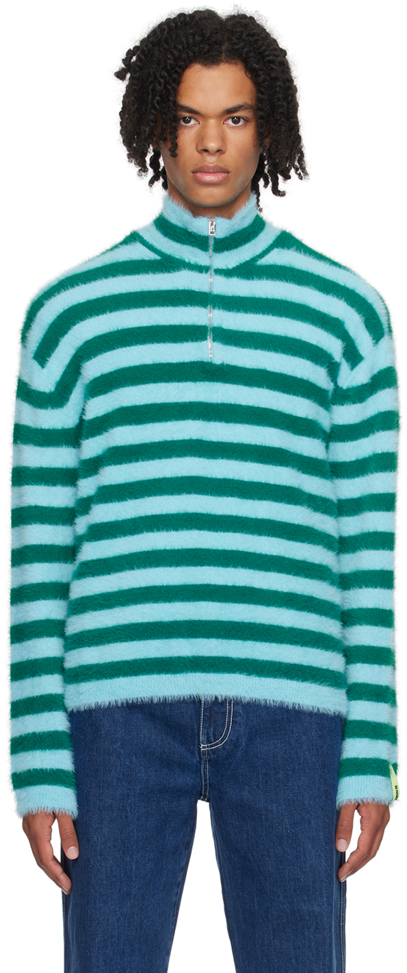 Shop Sunnei Blue & Green Striped Turtleneck In 7713 Azure/green