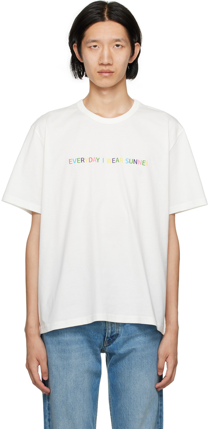Shop Sunnei White 'everyday I Wear ' T-shirt In 7851 Offwhite/multic