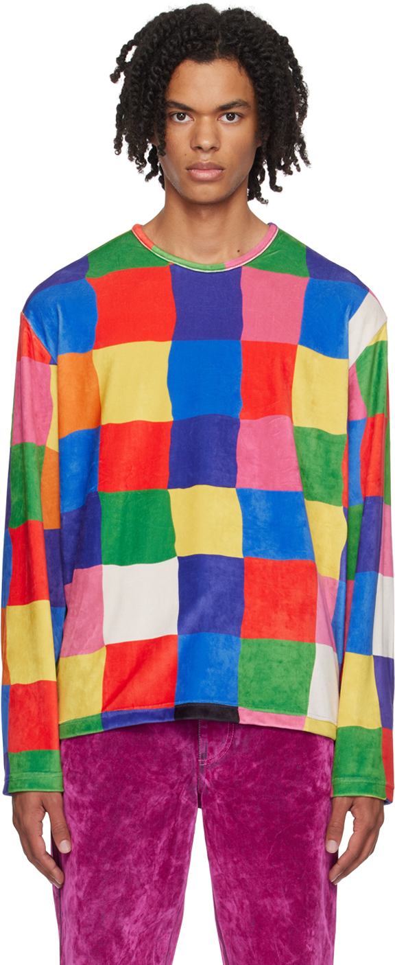 Sunnei Multicolor Checked Long Sleeve T-shirt In 7832 Dama Multicolor